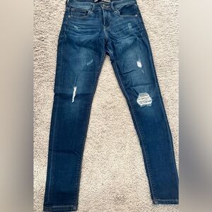 Express Dark Blue Distressed Skinny Jeans